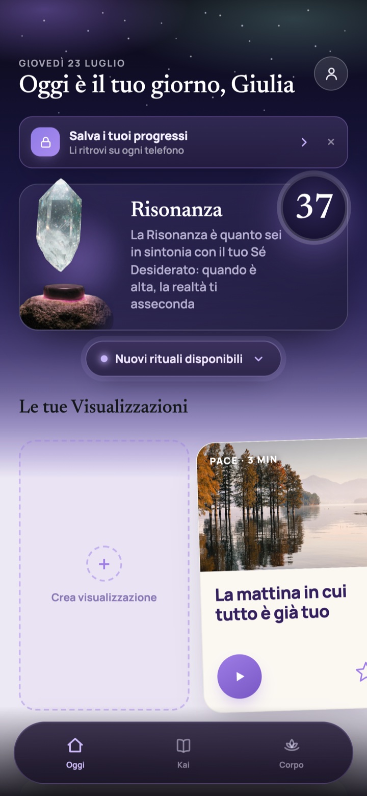 La home di Kagami: la tua Risonanza e le tue Visualizzazioni del giorno